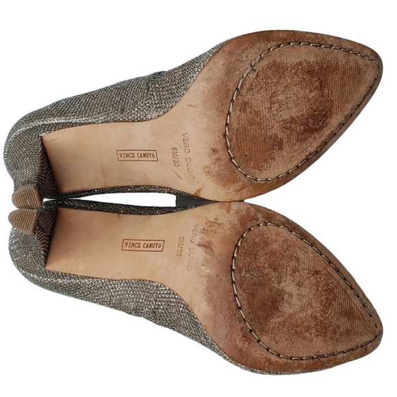 Vince Camuto | Champagne Gold Metallic Glam Chic Fabric Pumps Heels Women's 5 - Picture 10 of 11